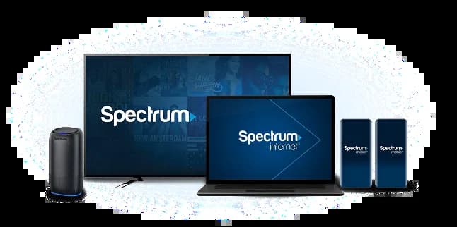 Spectrum TV, Internet laptop, WiFi router, and mobile phones